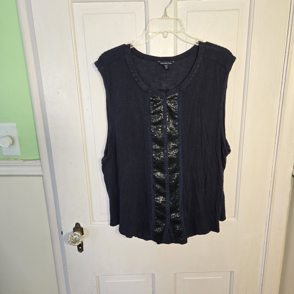 American Eagle Outfitters Sleeveless Blouse with Sequin Accent Size XXL - Picture 2 of 5